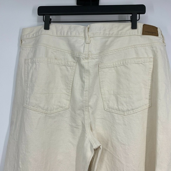 American Eagle Jeans Womens Plus Size 20 Regular Wide Leg Crop Button Fly Beige - Picture 10 of 11